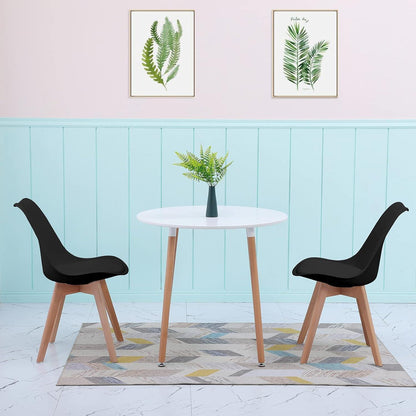 Skandinavischer Esstisch Set mit 2 Stühlen – 80x80cm Weiß/Schwarz