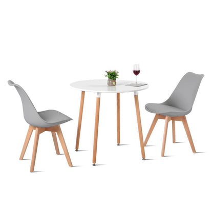 Skandinavischer Esstisch Set mit 2 Grau Stühlen – 80cm