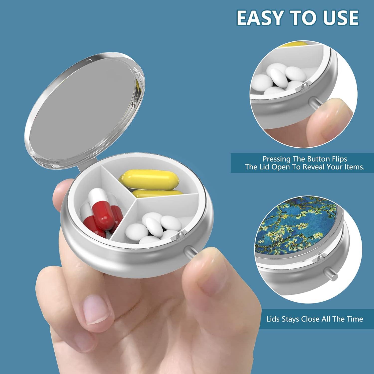 Pillendose 3 Fächer tragbare Metall Medizin Organizer Grau Marbling Gold