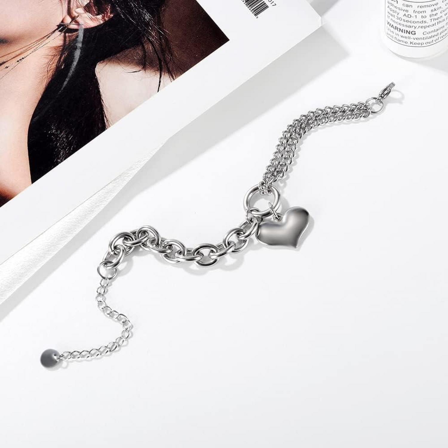 Damen Armband Edelstahl mit Herz Anhänger in Silberfarbe