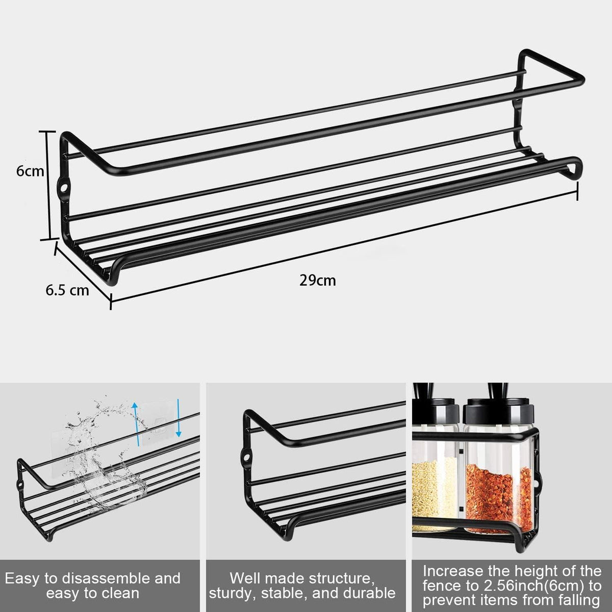 Wand Gewürzregal Schwarz Metall für Schranktür Hängend 2er-Pack