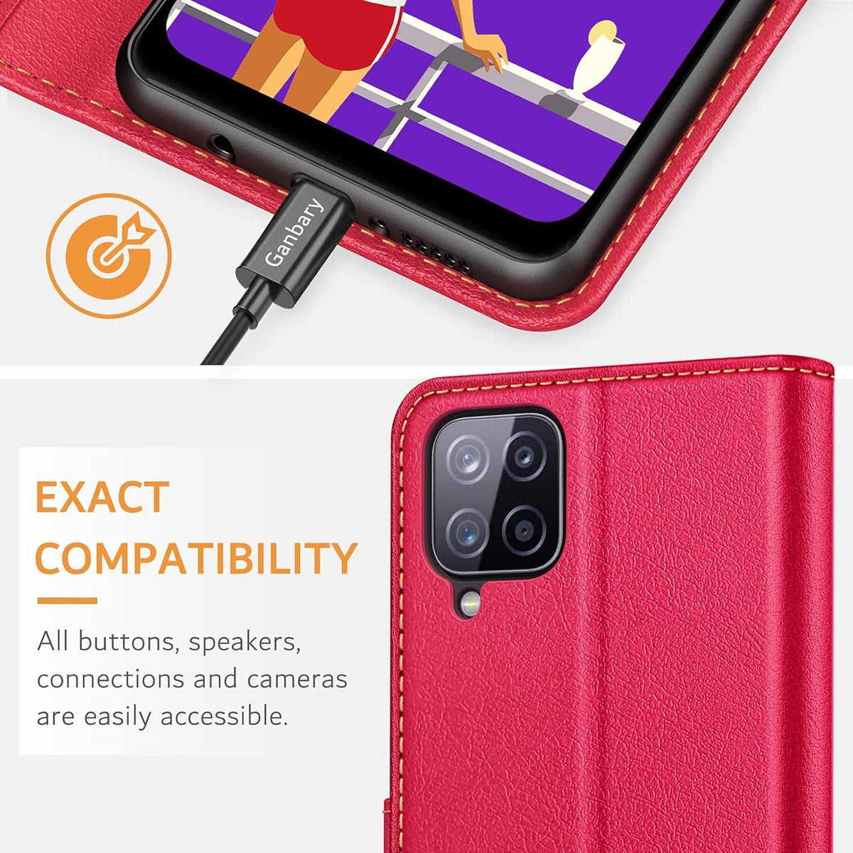 Samsung Galaxy A12/M12 Handyhülle Leder Flipcase Rot Standfunktion