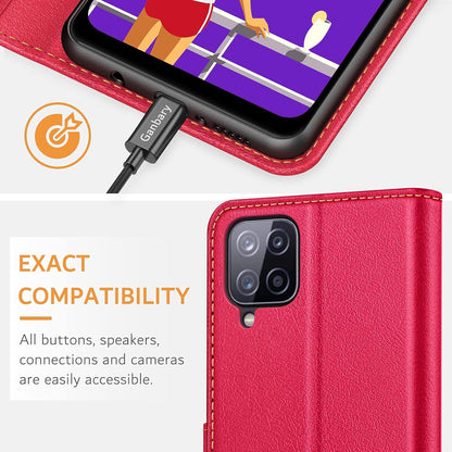 Samsung Galaxy A12/M12 Handyhülle Leder Flipcase Rot Standfunktion