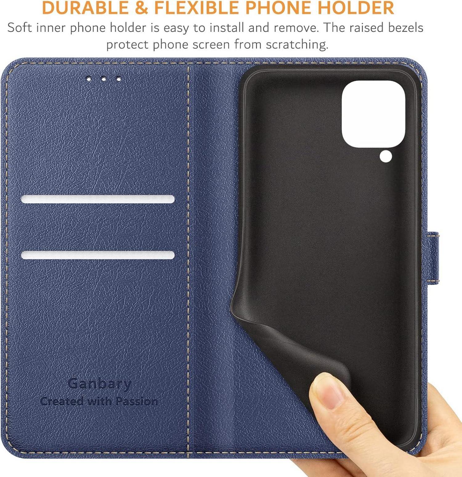 Samsung Galaxy A12/M12 Handyhülle Leder Tasche Blau Flipcase Standfunktion