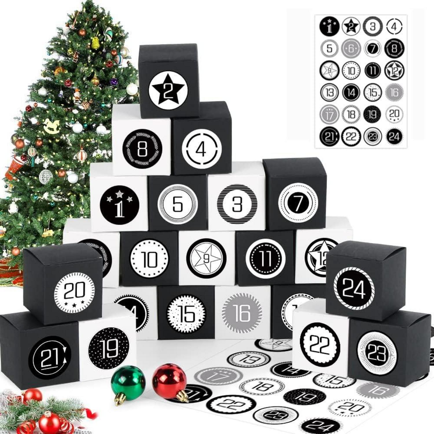 Adventskalender zum Befüllen 24 DIY Geschenkboxen Sterne Schwarz