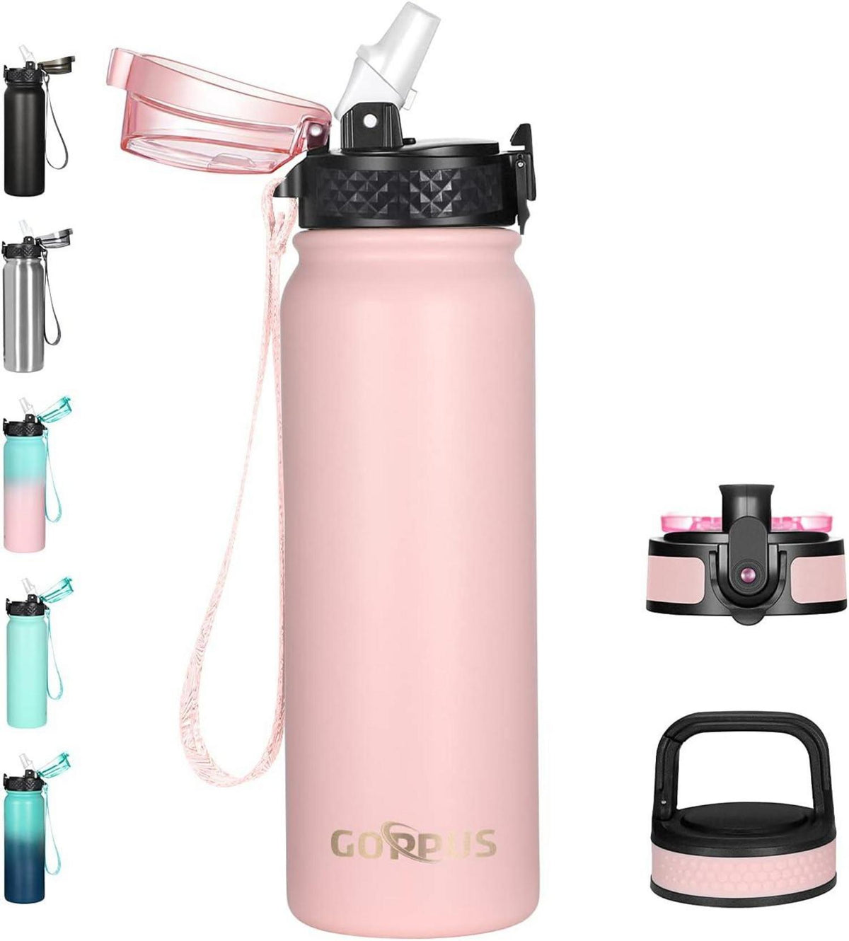 Edelstahl Wasserflasche mit Strohhalm 600ml Thermosflasche