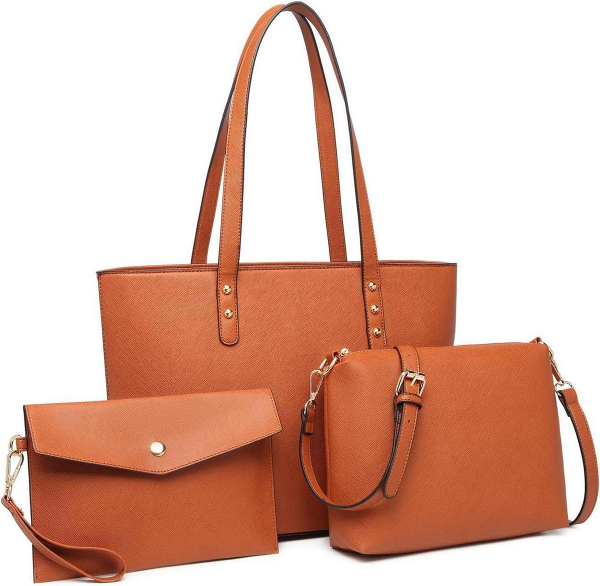 Elegante Damen Handtasche Set Kreuzmuster Kunstleder Nieten Dekoration