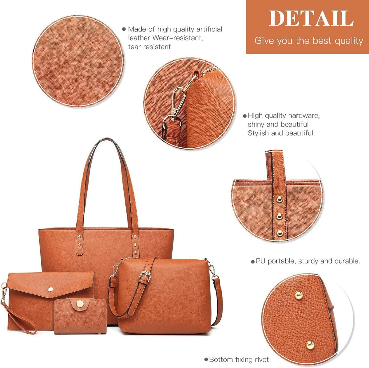 Elegante Damen Handtasche Set Kreuzmuster Kunstleder Nieten Dekoration