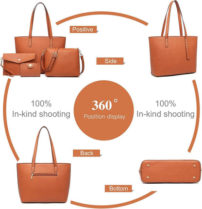 Miss Lulu Damen Handtaschen Set Kreuzmuster mit Nieten - 4-teiliges Taschenset