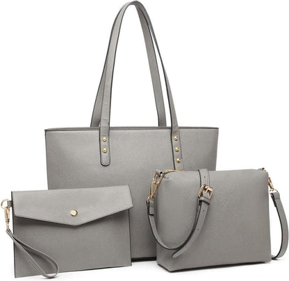 Schwarze Damen Handtasche 4-teiliges Set Kreuzmuster Kunstleder