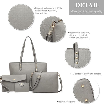 Schwarze Damen Handtasche 4-teiliges Set Kreuzmuster Kunstleder