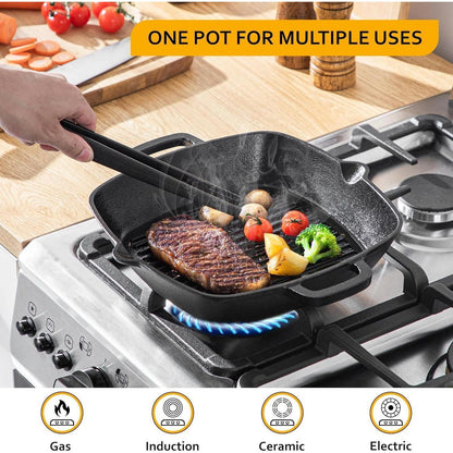 Gusseisen Grillpfanne 32x27,5 cm mit Ausgießer und 2 Henkeln