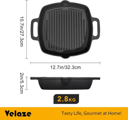Gusseisen Grillpfanne 32x27,5 cm mit Ausgießer und 2 Henkeln