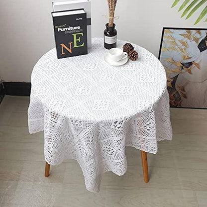Weiße Häkel Tischdecke Vintage 180x180 cm