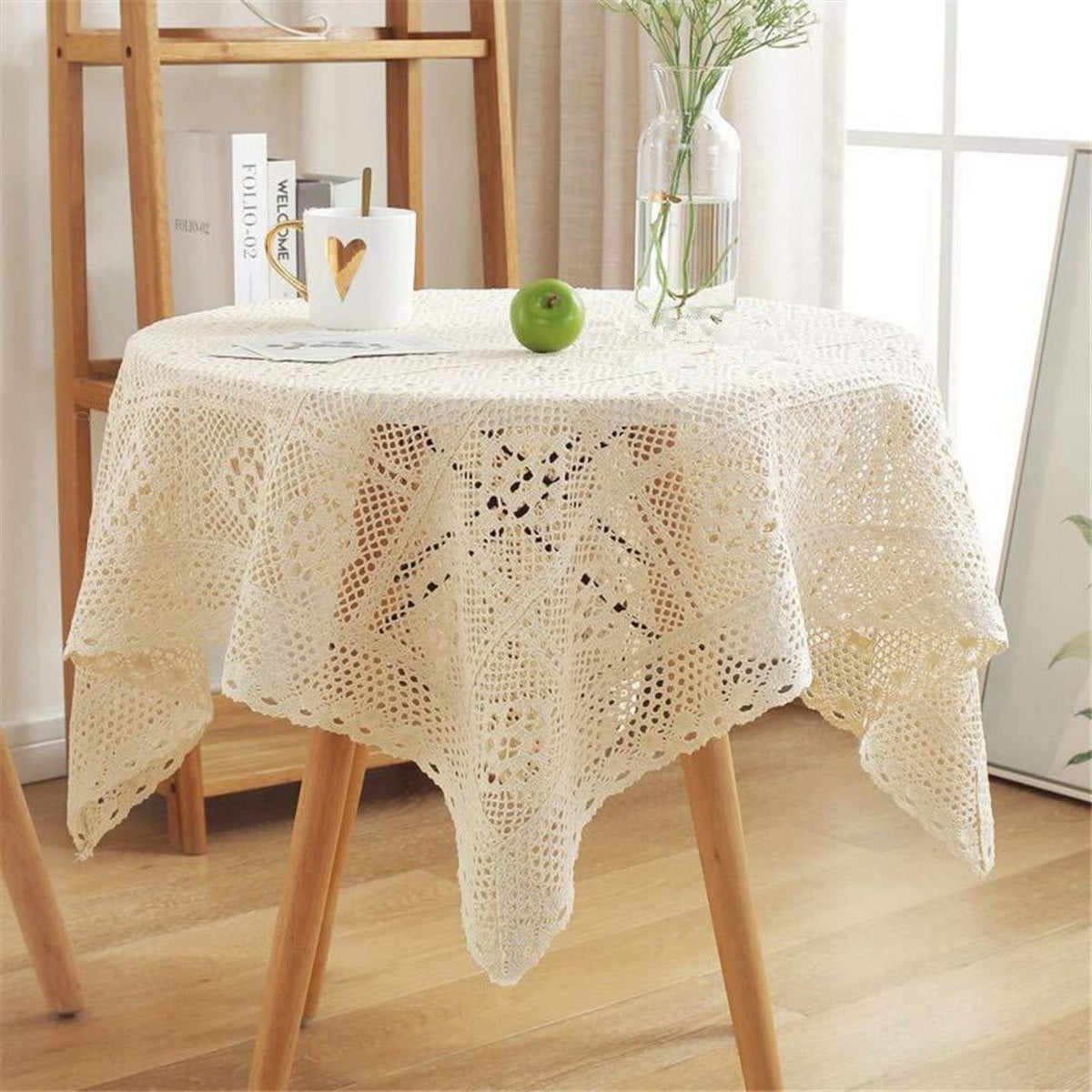 Vintage Häkelspitzen Tischdecke Quadratisch Beige 140x140cm