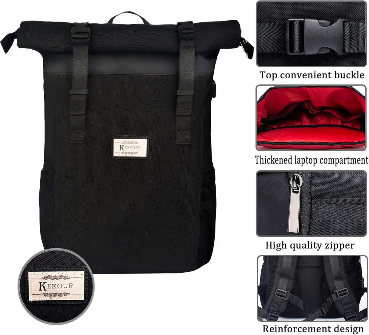 Laptop Rucksack Damen Rolltop 12-17 Zoll Schulrucksack Braun