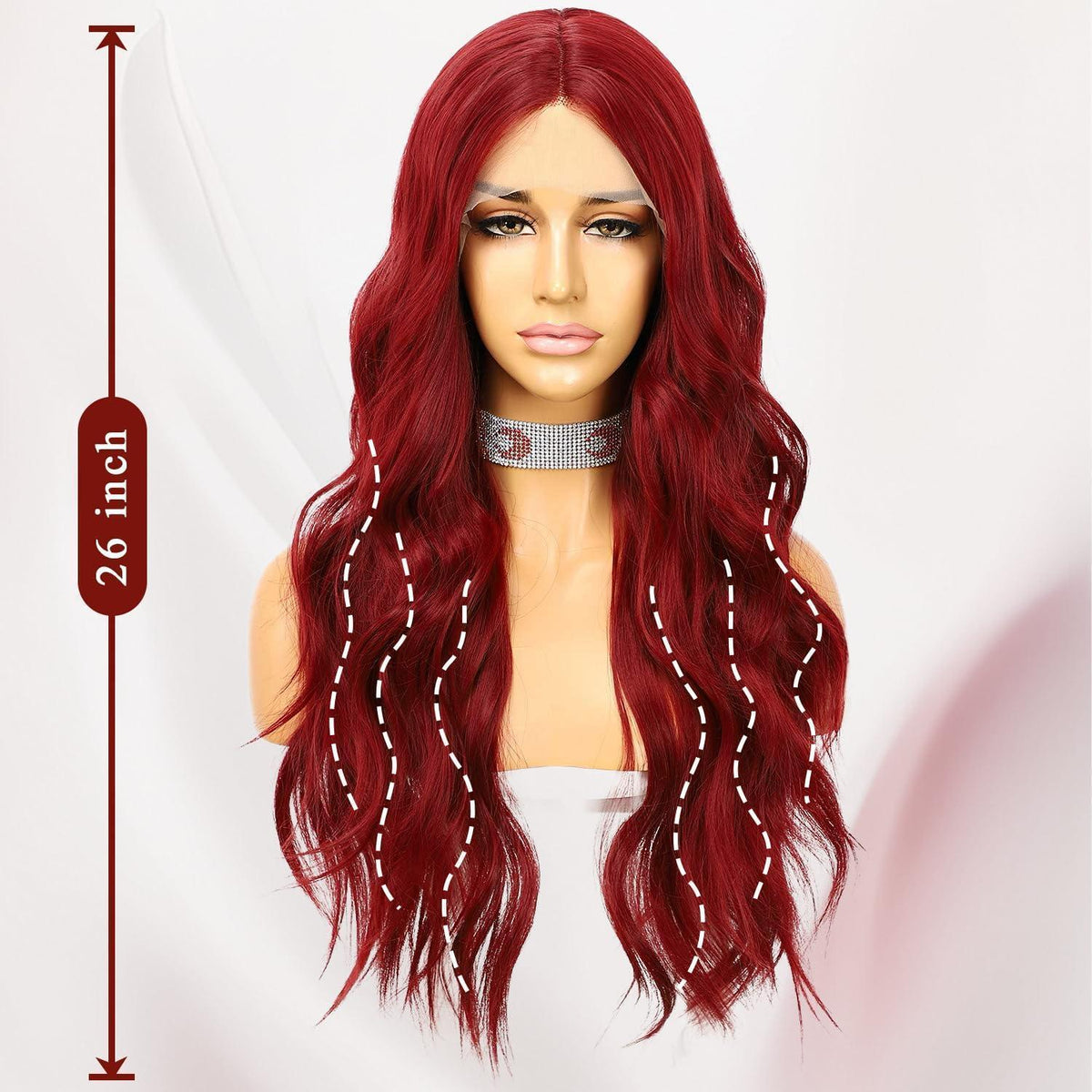 Rote Wellenperücke Lace Front Synthetisch 24 Zoll