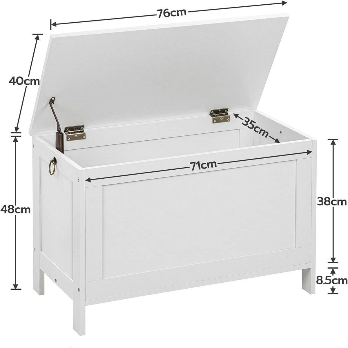 Truhe mit Stauraum, Sitzbank Weiß 76 cm