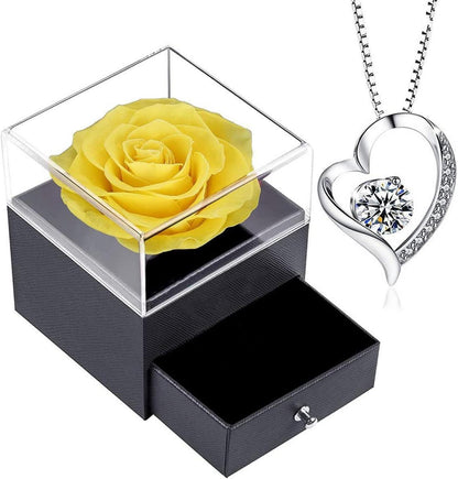 Ewige Gelbe Rosenkette mit 925er Silber Anhänger & Geschenkbox