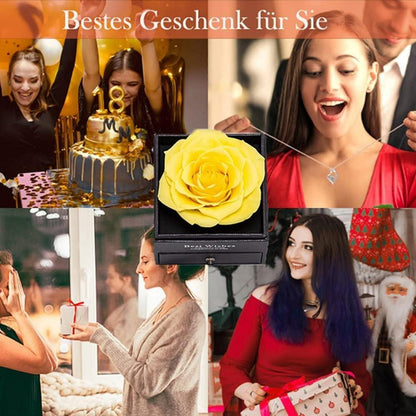 Ewige Gelbe Rose Damen Halskette 925 Silber Geschenkbox