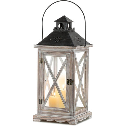Holz Metall Laterne 48cm Rustikal Bauernhaus Windlicht Hängend Antik Beige