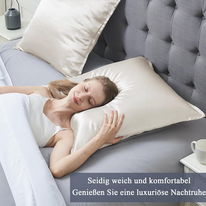 Satin Kissenbezug 80x80 Beige 2er Set Reißverschluss weich