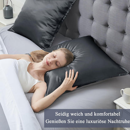 Satin Kissenbezug 80x80 Dark Gray 2er Set mit Reißverschluss
