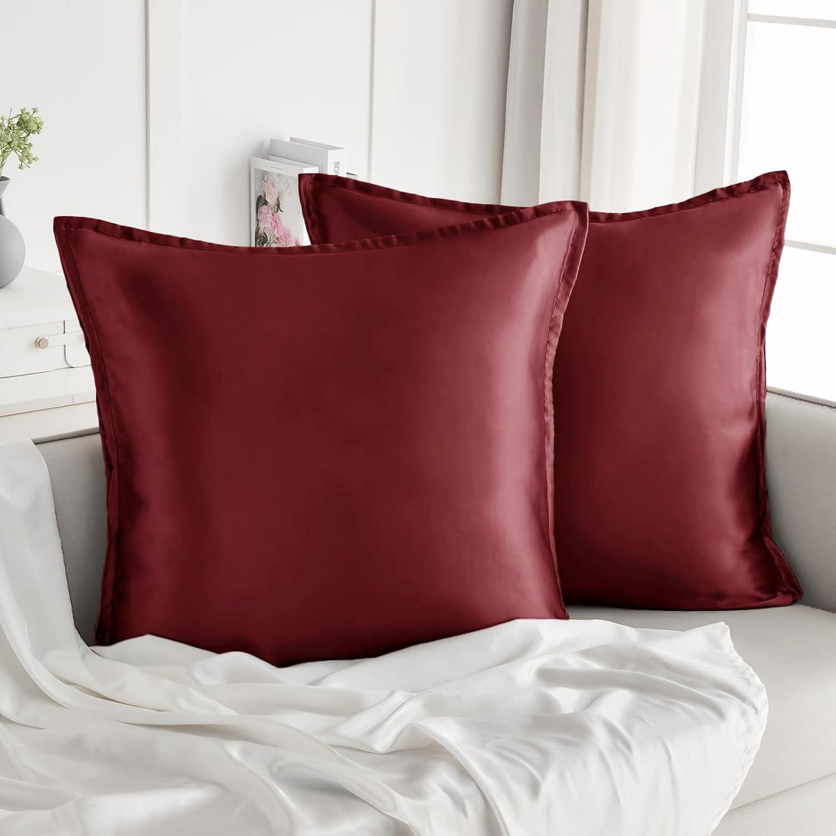 Satin Kissenbezug Set 80x80 cm Winerot mit Reißverschluss