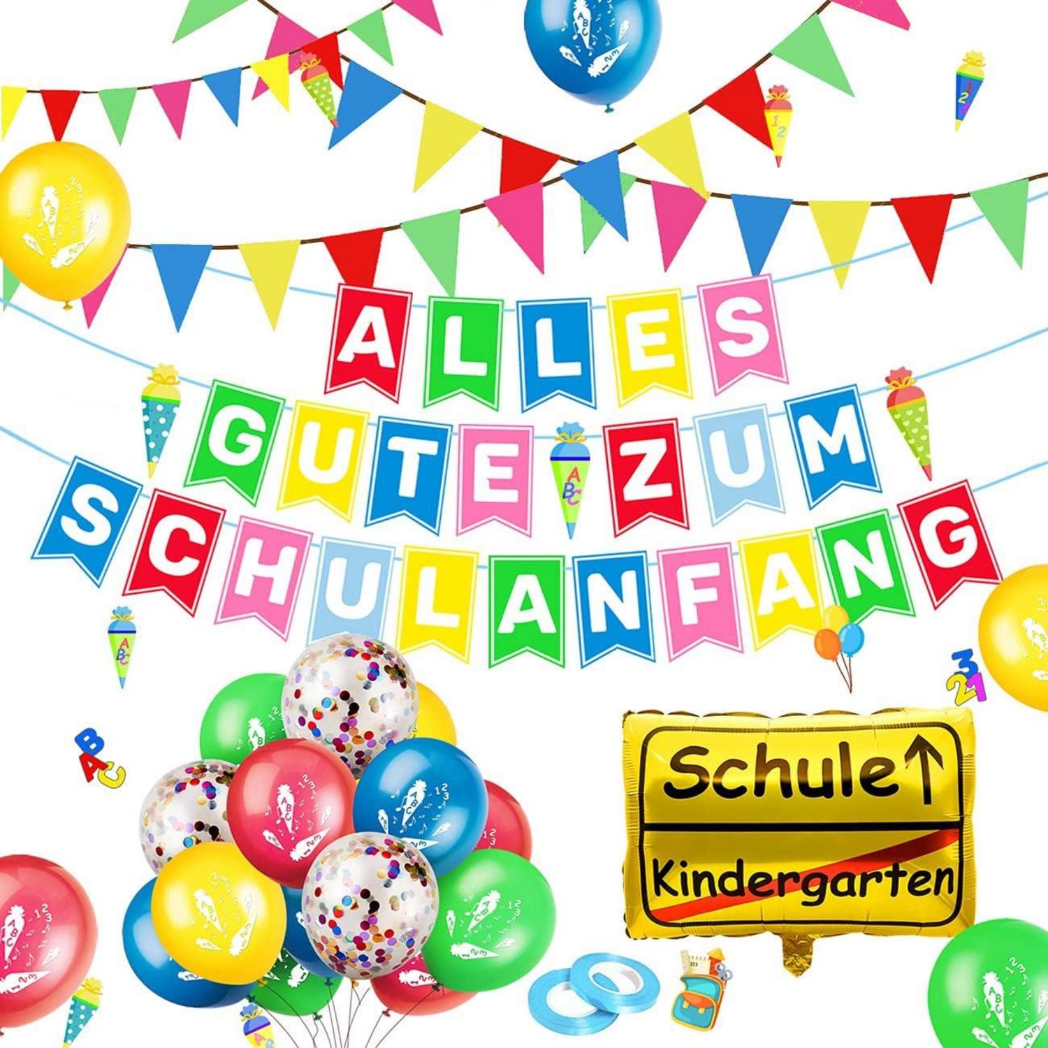 Einschulung Deko Set Girlande Wimpel Luftballon Konfetti Folienballon
