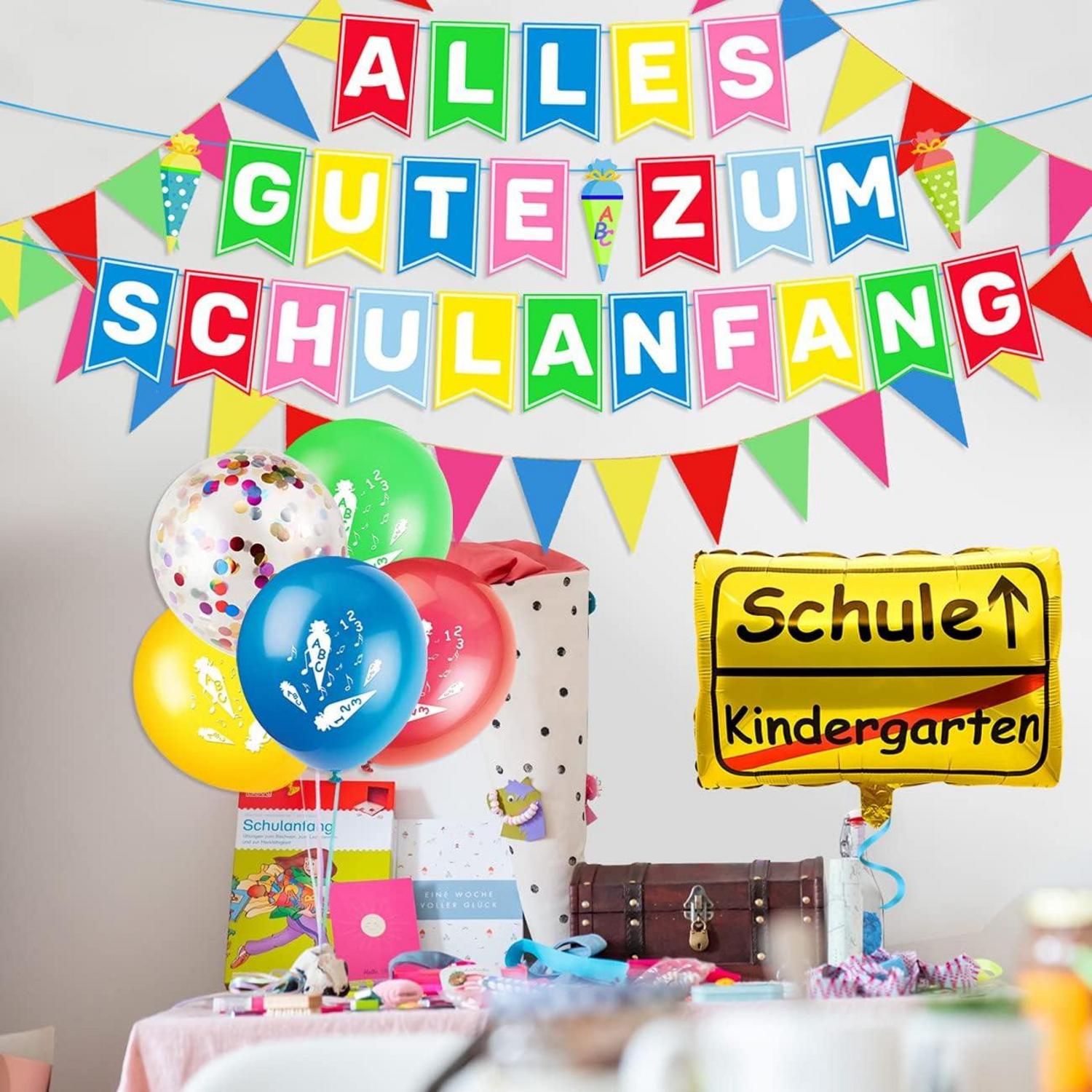 Einschulung Deko Set Girlande Wimpel Luftballon Konfetti Folienballon