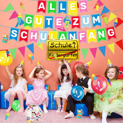 iZoeL Einschulung Deko Set Jungen Mädchen Girlande Wimpel Luftballon Konfetti