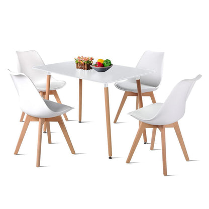 Küchentisch Set 4er-Set Weiß – Essgruppe mit Stühlen 110cm