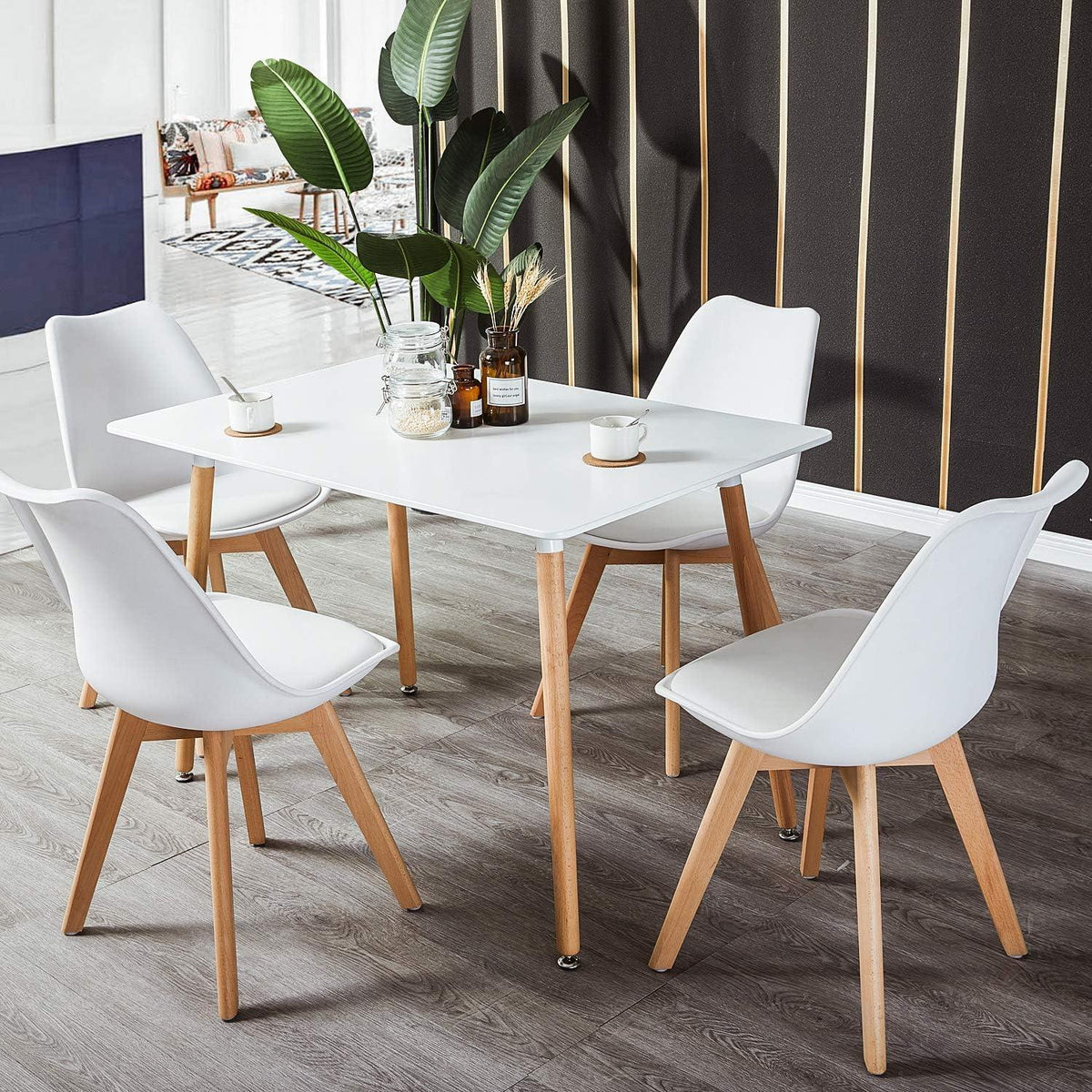 Küchentisch Set 4er-Set Weiß – Essgruppe mit Stühlen 110cm