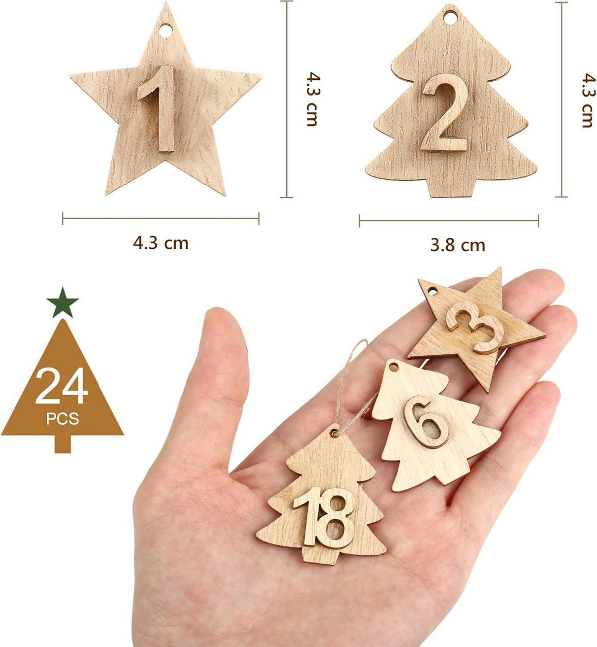 Adventskalender Holzanhänger DIY Weihnachtsdeko 24 Zahlen