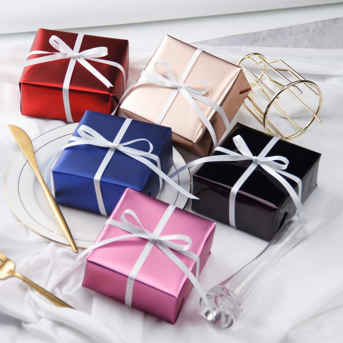 Geschenkpapier Rot Metallic – Mini-Rolle 44cm x 10m – Knickfrei