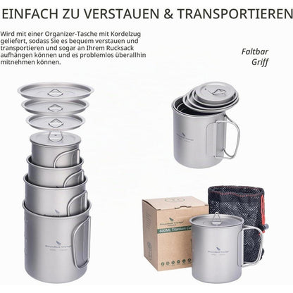 Titan Becher mit Deckel & Griff – Camping Tasse Outdoor 200ml-750ml