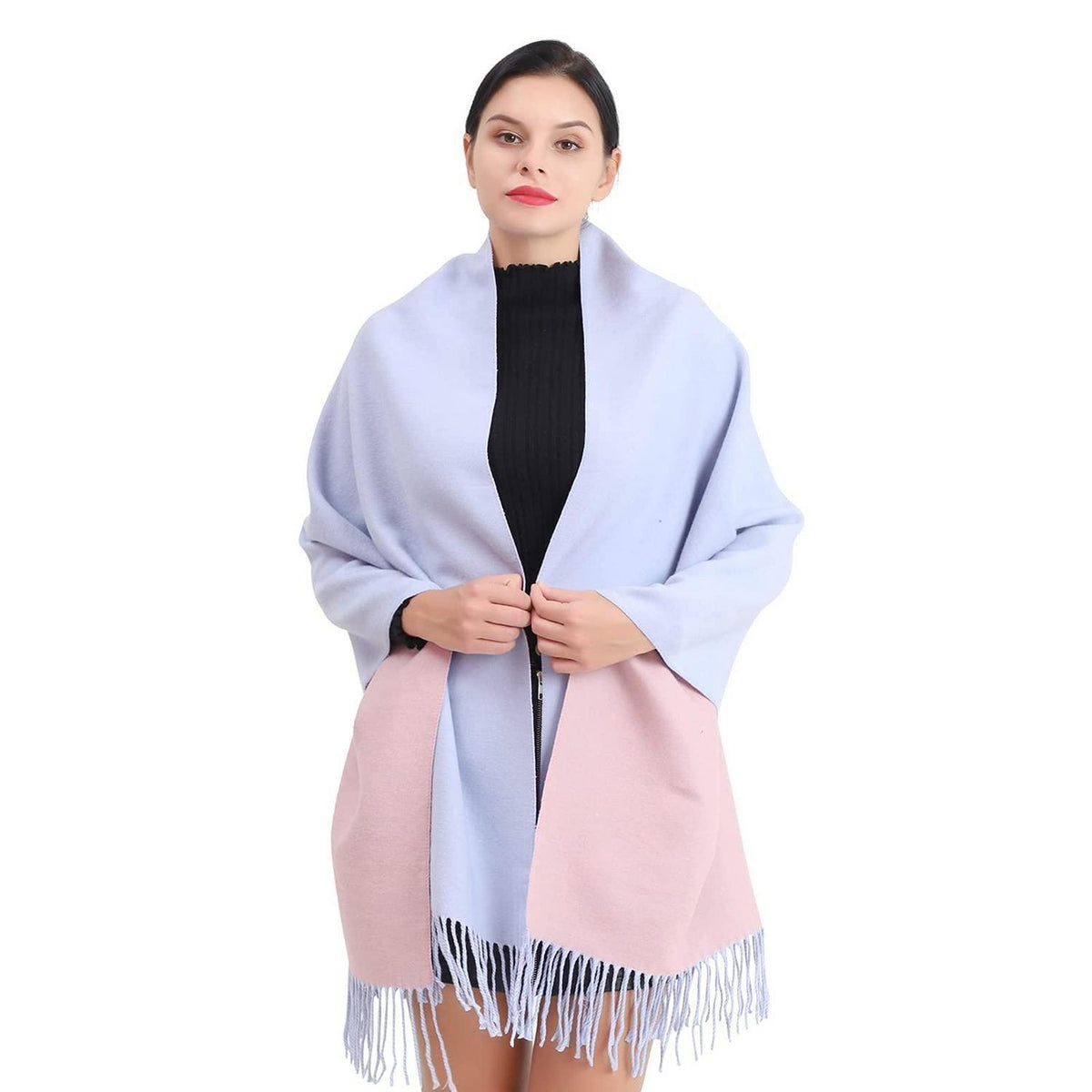 Damen Schal kuschelweich Karo Rosa Blau Elegant Komfortabel