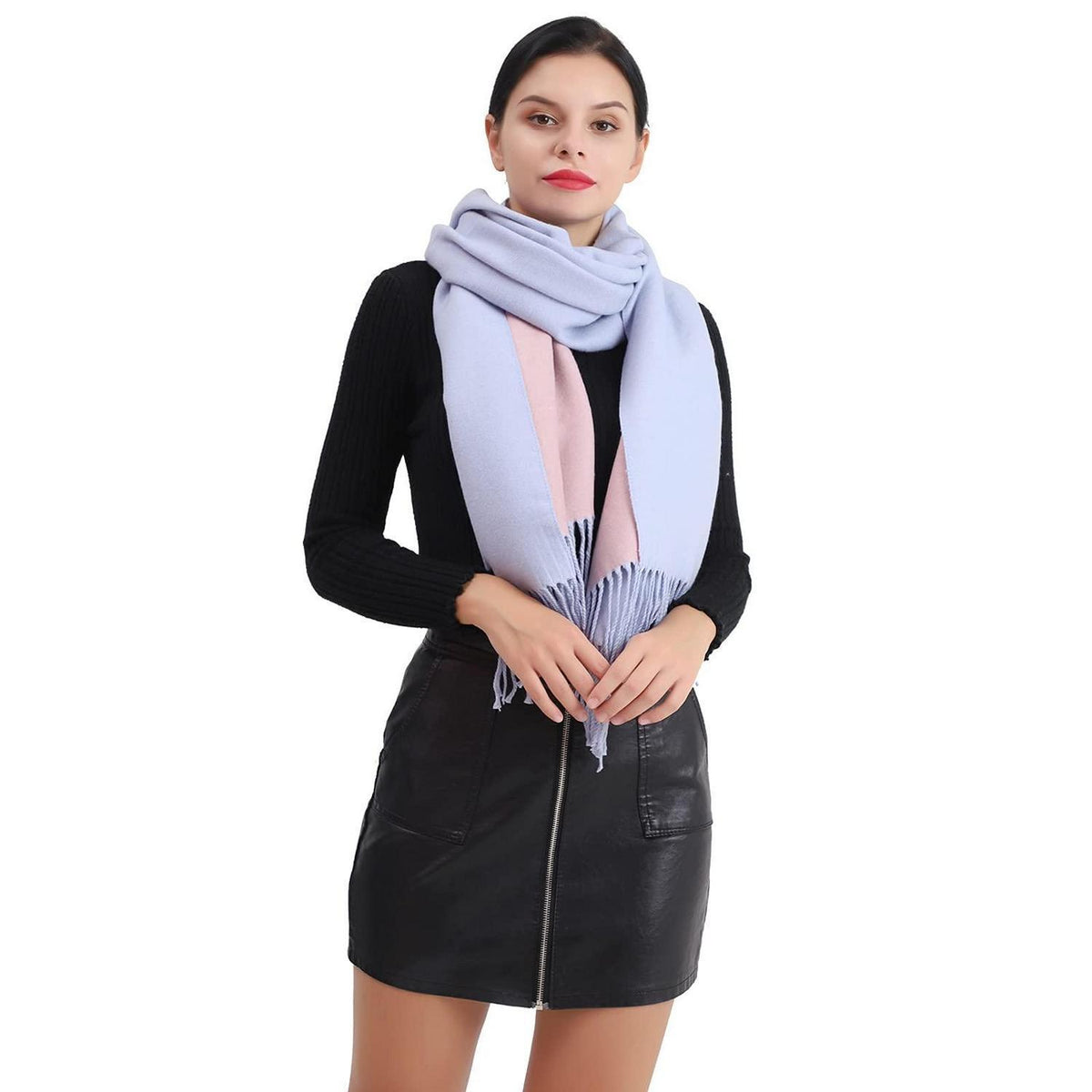 Damen Schal kuschelweich Karo Rosa Blau Elegant Komfortabel