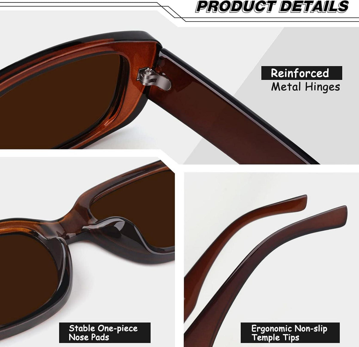 GQUEEN Rechteck Sonnenbrille Polarisiert Retro Vintage 90s UV400 Braun