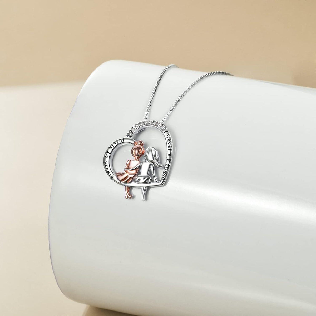 Schwestern Halskette Sterling Silber Infinity Herz Kristall