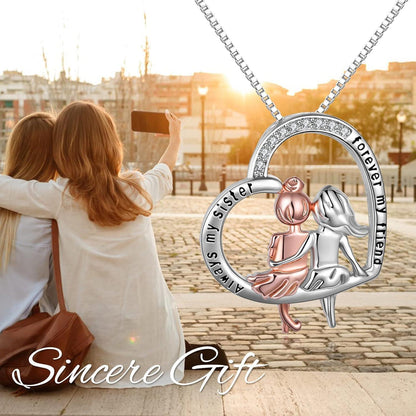 Schwestern Halskette Sterling Silber Infinity Herz Kristall