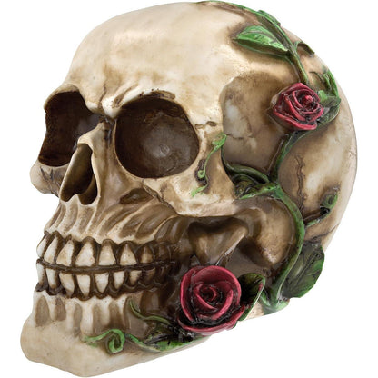 Menschlicher Totenkopf Schädel mit Rosen Naturharz Haloween