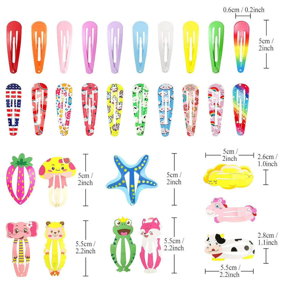 100er Haarspangen Set Mädchen 5cm Karikatur Tiere Metall Haarclips