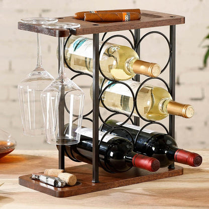 Weinregal mit Glashalter und Tablett aus Holz, freistehend