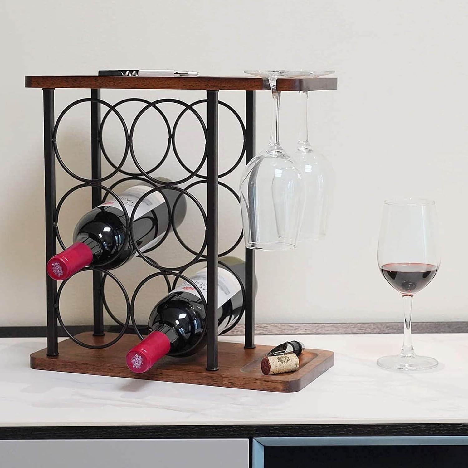 Weinregal mit Glashalter und Tablett, freistehendes Holzregal - 6