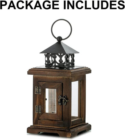 Holz Laterne 23cm Braun Vintage Kerzenständer Windlicht Rustikal
