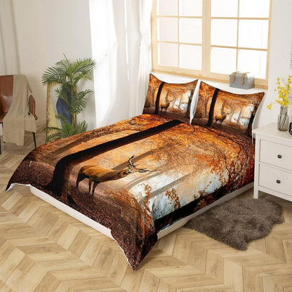 Hirsch Bettwäsche Set Braun 135x200cm Natur Wald Motiv