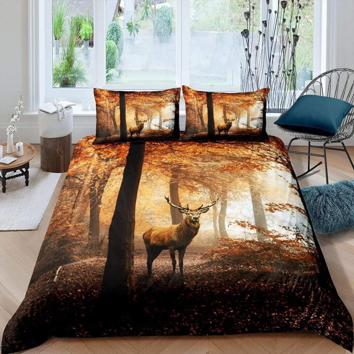 Hirsch Bettwäsche Set Braun Wald Motiv 155x220cm
