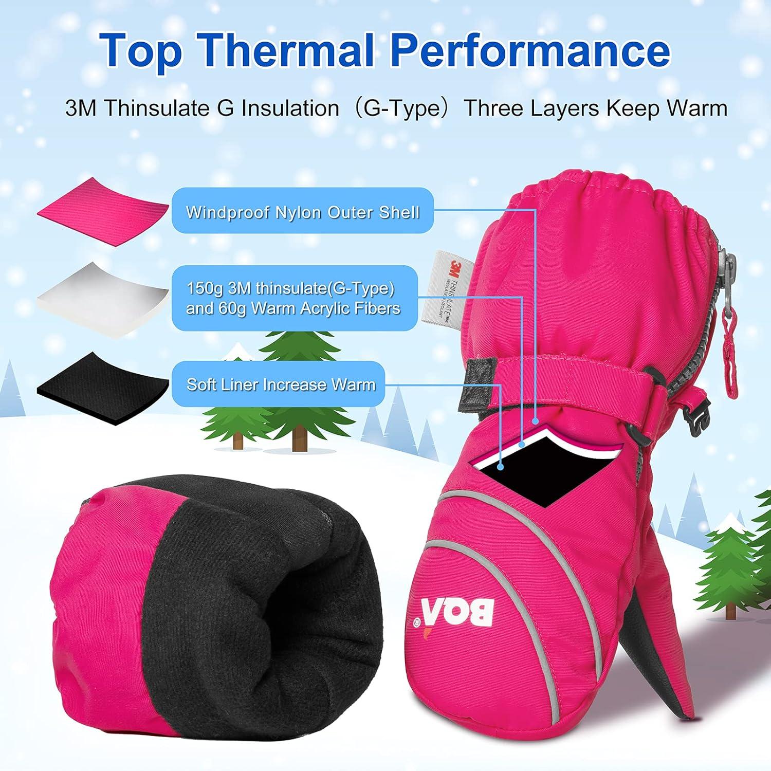 Kinder Skihandschuhe wasserdicht Winddicht Thermo Winterhandschuhe 2-8 Jahre Rosa