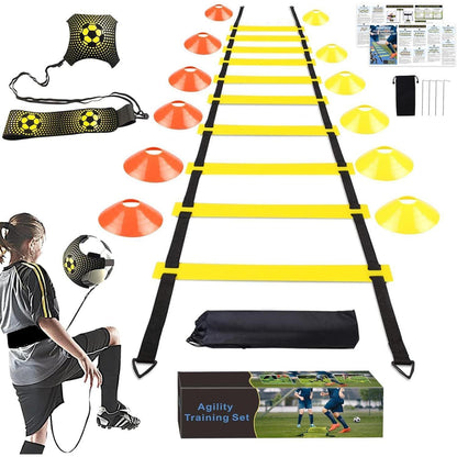 YGORTECH Fußball-Trainingsset 6m Koordinationsleiter & 12